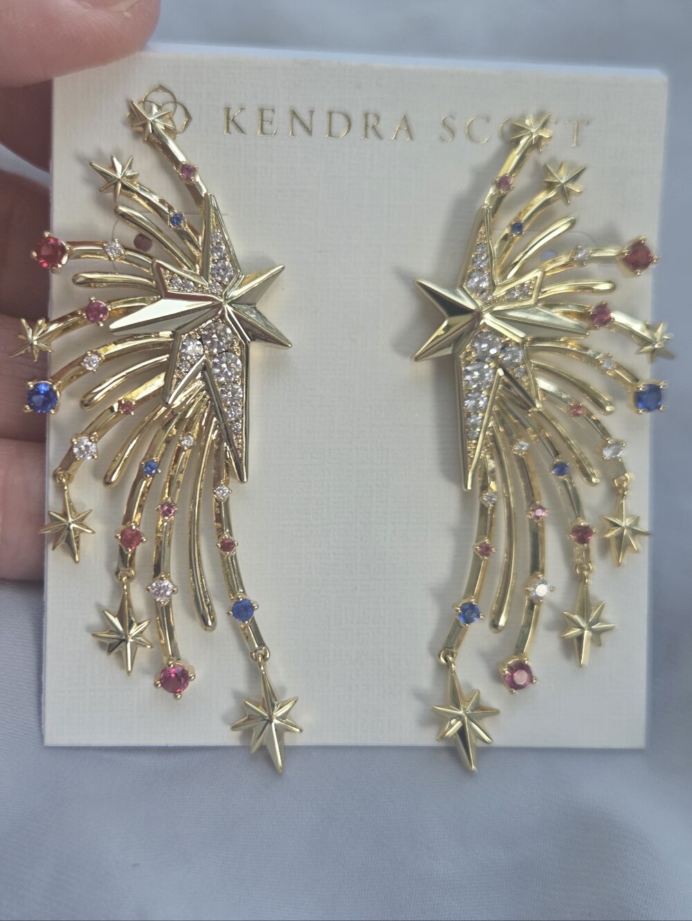 Kendra Scott Firework Gold Statement Earrings, Red, White & Blue, USA